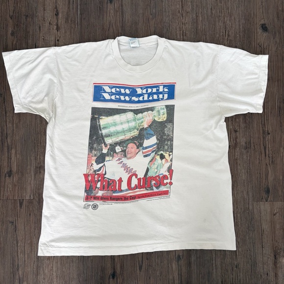 VINTAGE SINGLE STITCH NHL NEW YORK RANGERS STANLEY CLUB T-SHIRT WHITE MEN'S XXL